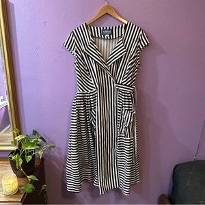 Collectif Vintage / Modcloth Navy & White Striped Wrap Dress UK 18 / US 14